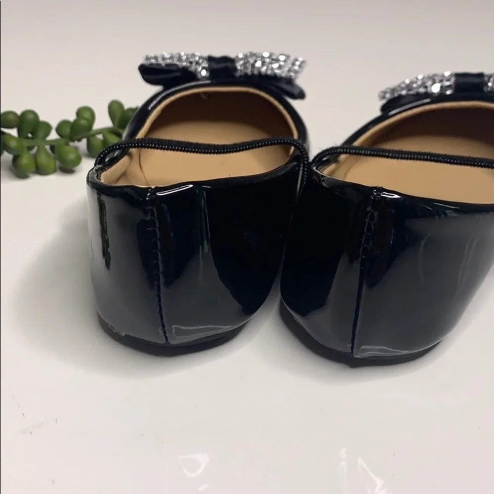 Ositos black ballet paten leather crystal bow girls party shoes 6